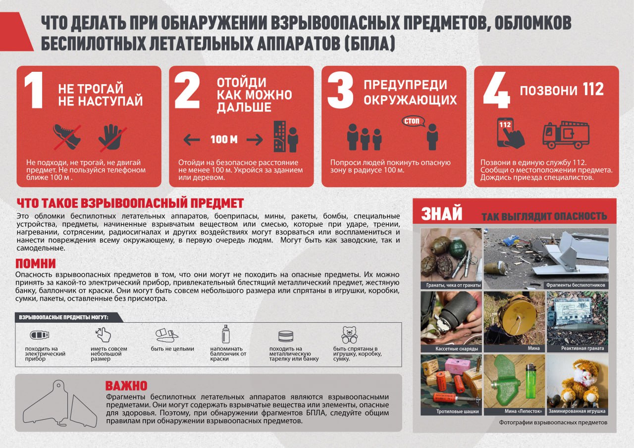 Что делать при обнаружении взрывоопасных предметов или обломков БПЛА?.